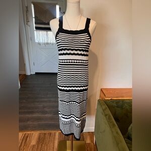 Joie Black and White Striped Midi Dress